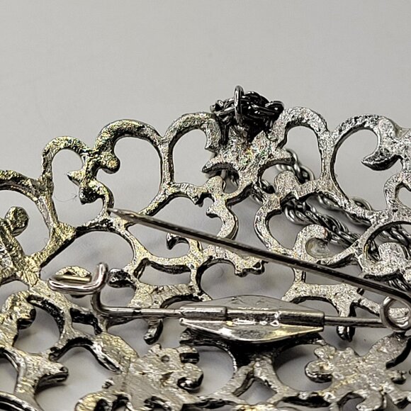 Vintage Antique Silver Statement Pendant Filigree Round Pendany - Picture 8 of 12